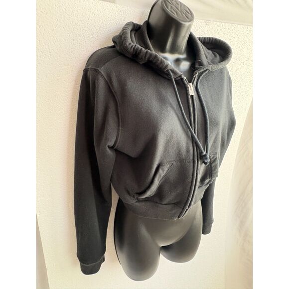 Hollister Crop Feel Good Easy Full Zip Black Long Sleeve Hoodie Sweatshirt S - Picture 3 of 10